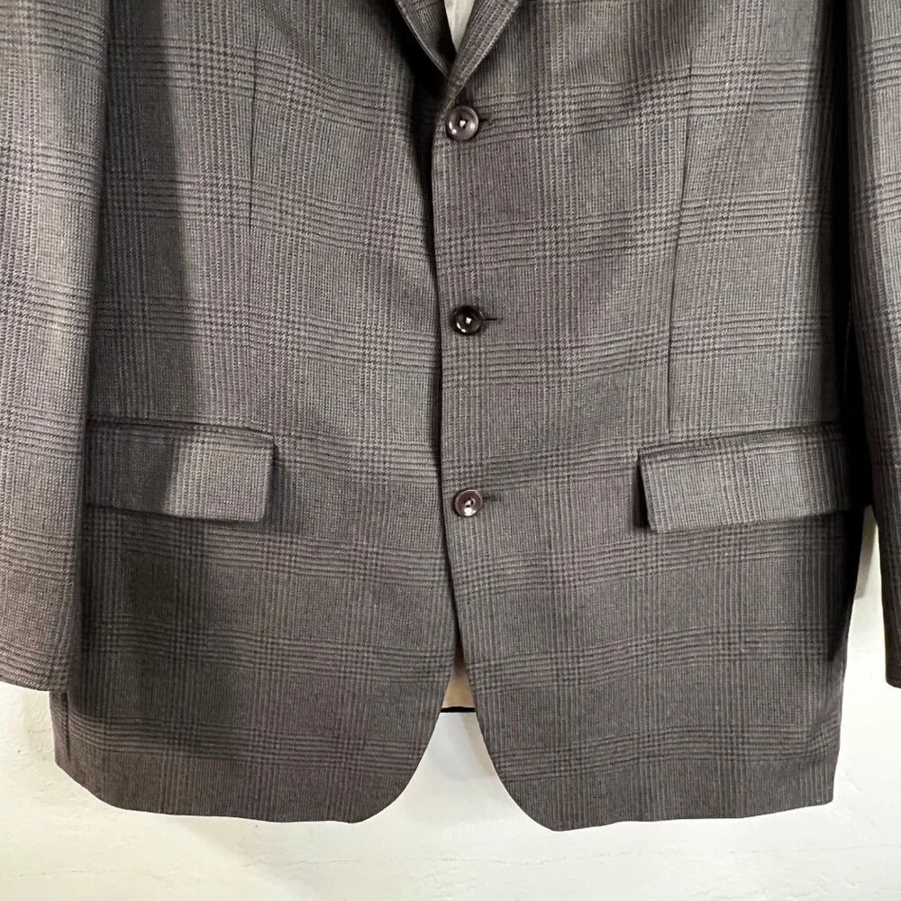 Nautica Mens Gray Tweed Plaid Wool Cashmere Blazer Jacket 46L Superior Tailoring